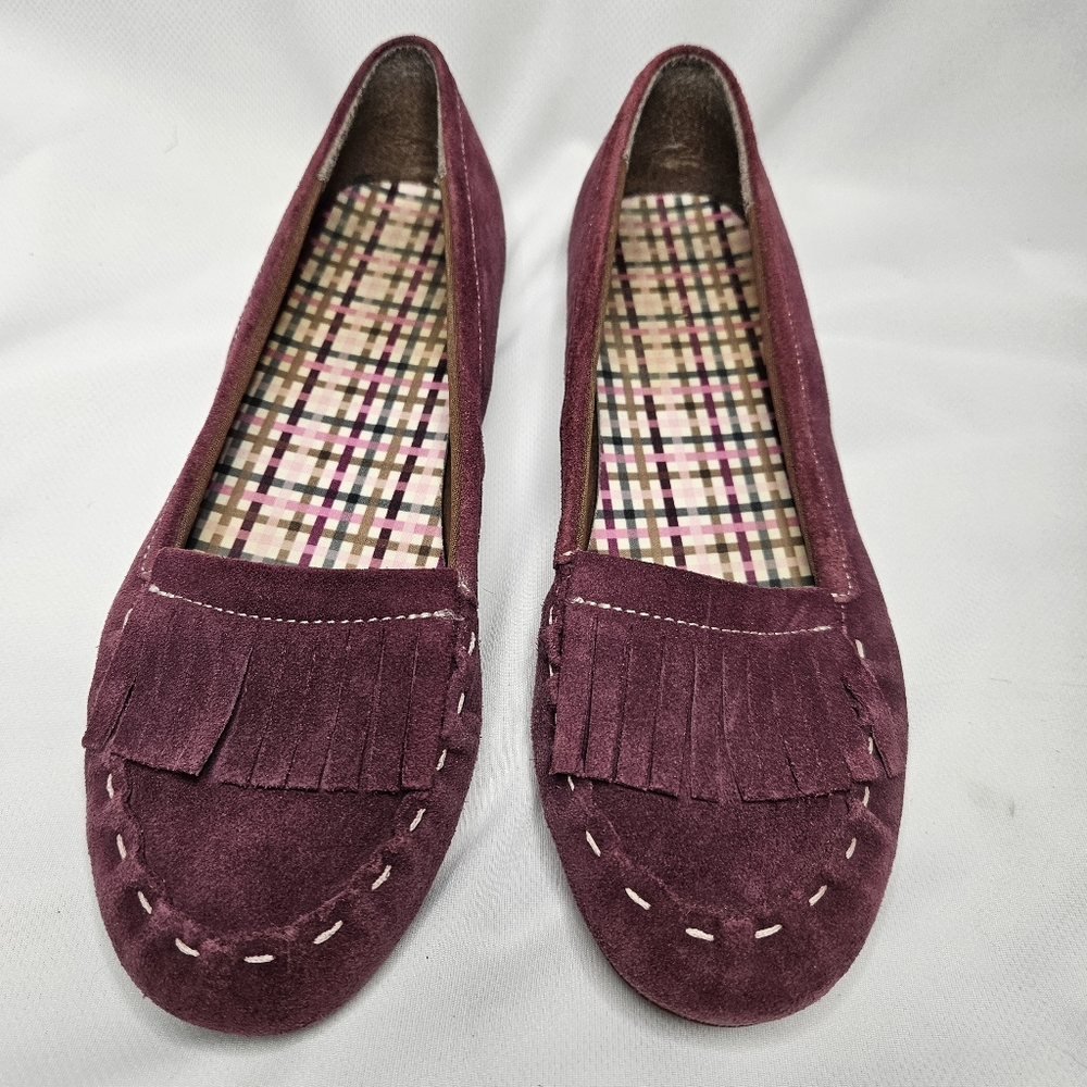 Lands' End Women's Wine Colored Suede Flat Moccasins Sz 9B